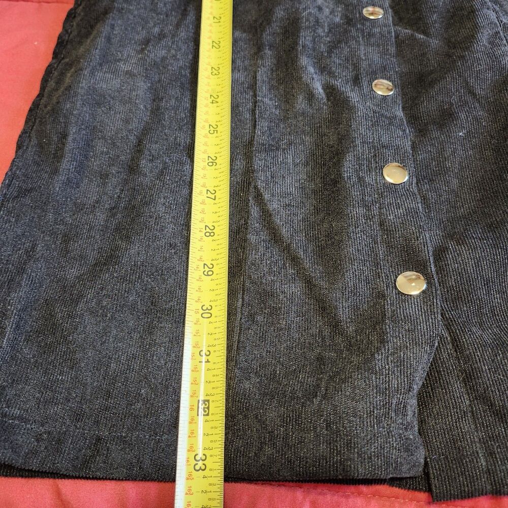 Black Corduroy Button Front Mini Dress Pinafore Style Pockets Size M - Picture 9 of 13